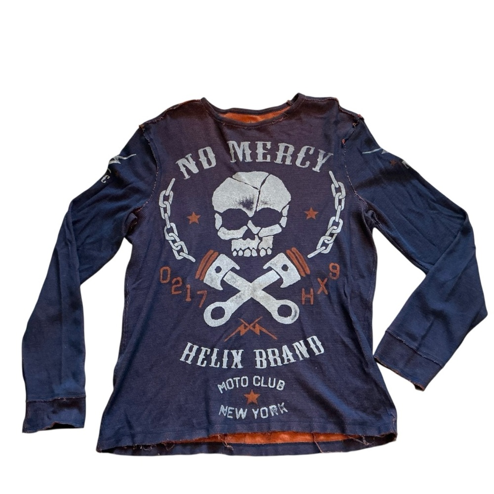 Helix cyber scull moto club thermal waffle knit shirt y2k grunge sz L